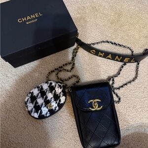 CHANEL Black Leather Strap with Gold Lettering
